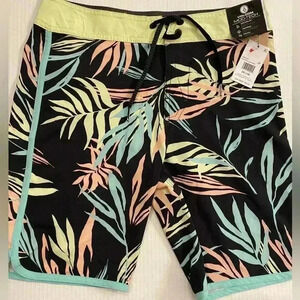 Volcom Boys Board Shorts Print Tie Waist Tropical NEW Black Blue 29